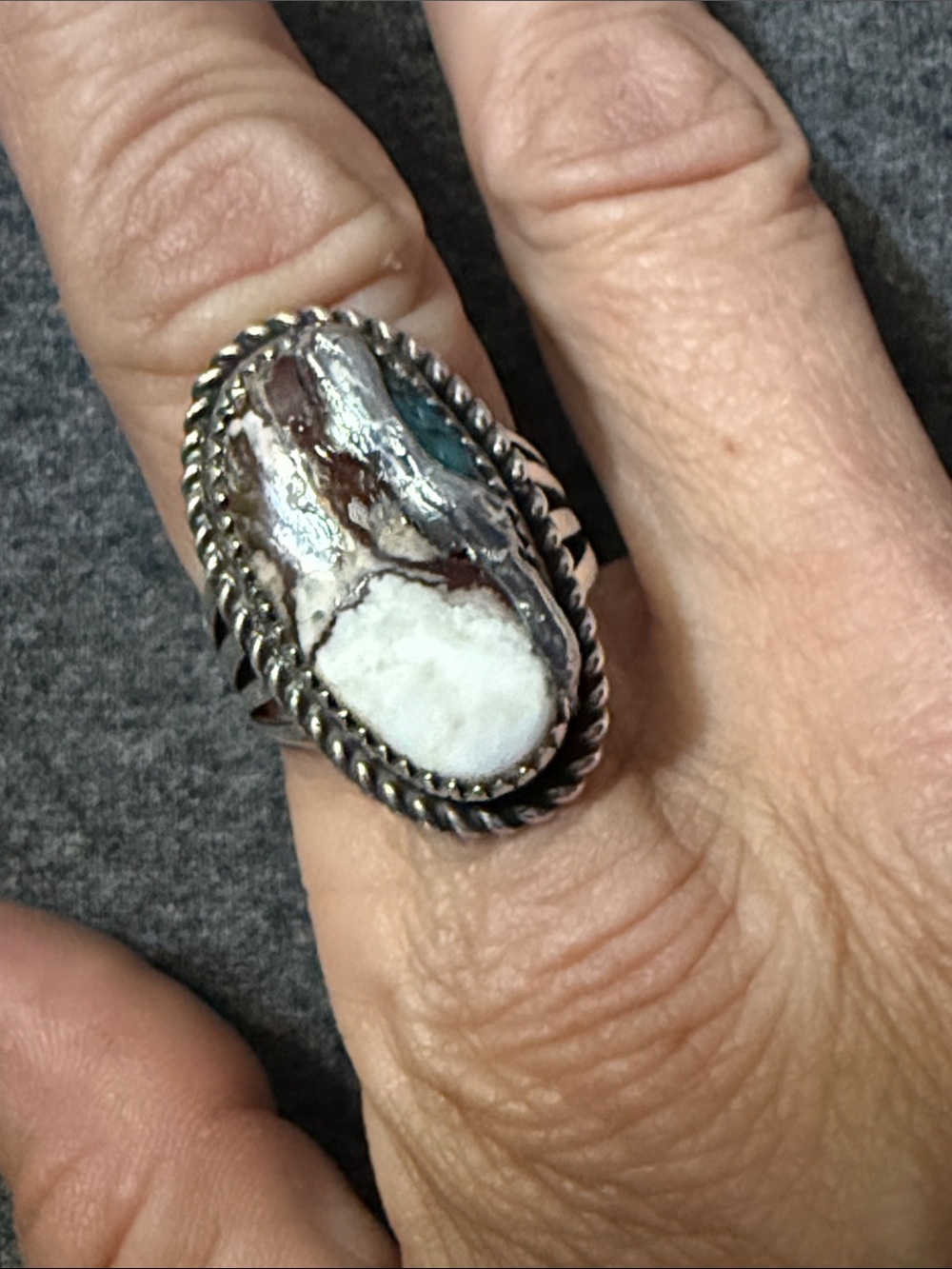 Sterling Silver White buffalo turquoise and deep blue Turquoise nacho Ring
